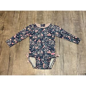 RuffleButts Girls Floral Long Sleeve One Piece Swimsuit 18-24 Months